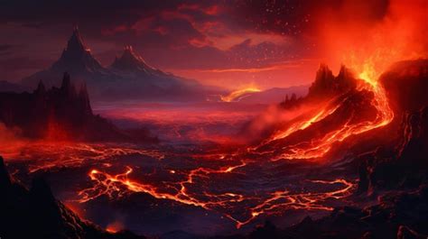 Premium Ai Image Volcanic Eruption Lava Flows Down The Slopes Volcanic