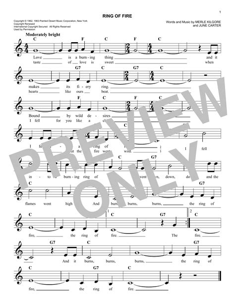 Ring Of Fire Chords By Johnny Cash Melody Line Lyrics Chords