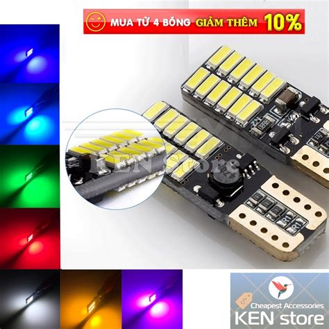 Bóng LED T10 W5W 24smd 4014 Smart IC làm đèn xi nhan đèn demi đèn soi