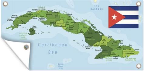 Wanddecoratie Buiten Een Illustratie Van De Landkaart Van Cuba 160x80