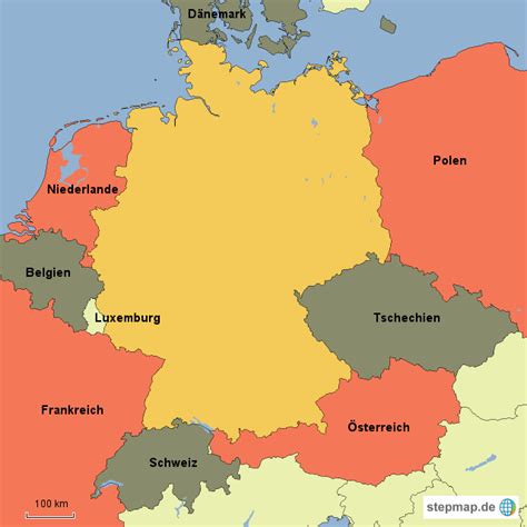 StepMap Nachbarländer Deutschlands Landkarte für Deutschland