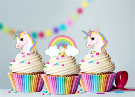 30 X Mini Unicorn And Rainbows Edible Cupcake Cake Toppers Fairy Etsy Uk