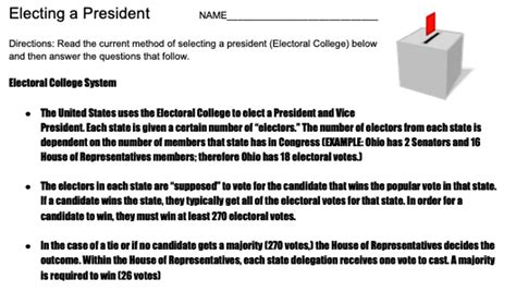 Electoral College Worksheet Amped Up Learning