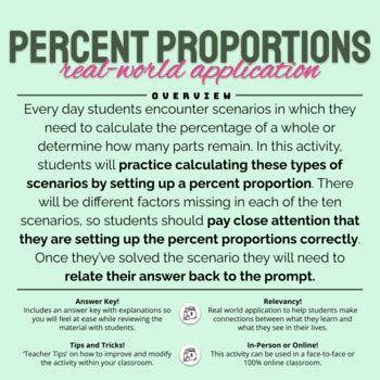 Percent Proportions Activity Real World Word Problems By Rainsclassroom