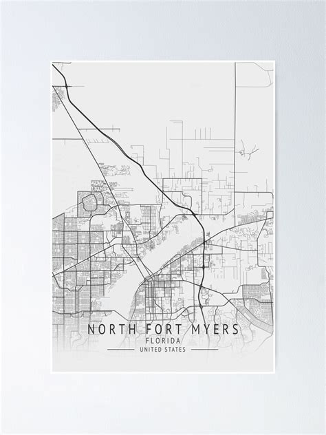 North Fort Myers Florida Us Gray City Map Poster For Sale By