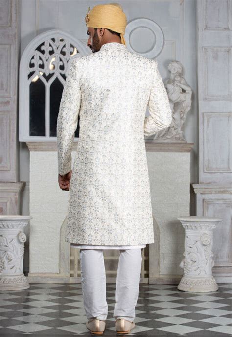 Buy Embroidered Pure Silk Sherwani In White Online Mku Utsav Fashion