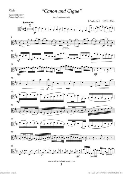 Pachelbel Canon In D Sheet Music For Viola And Cello PDF