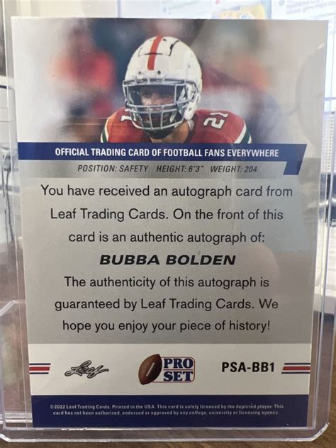 Leaf Pro Set Draft Autographs Psa Bb Bubba Bolden Au Rc For