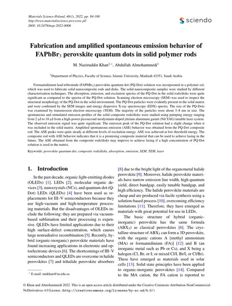 Pdf Fabrication And Amplified Spontaneous Emission Behavior Of