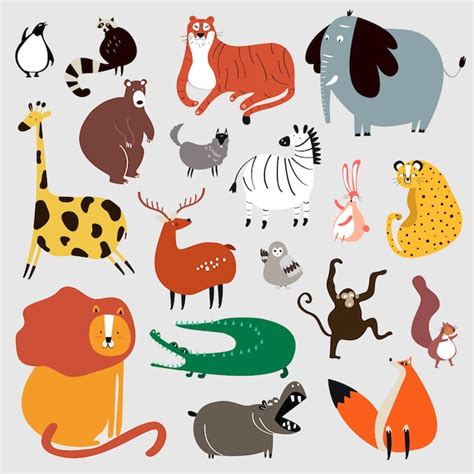 vector collection  cute wild animals  cartoon style vector