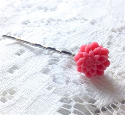 Hot Pink Flower Silver Bobby Pin Resin Flower Cabochon Hair Pin Etsy