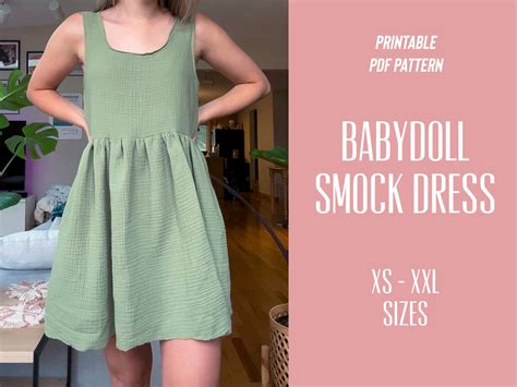 Babydoll Smock Dress Sewing Pattern XS XXL Instant PDF Etsy