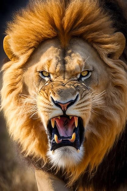 Premium Photo Close Up Of Lion S Face With It S Mouth Open Generative Ai