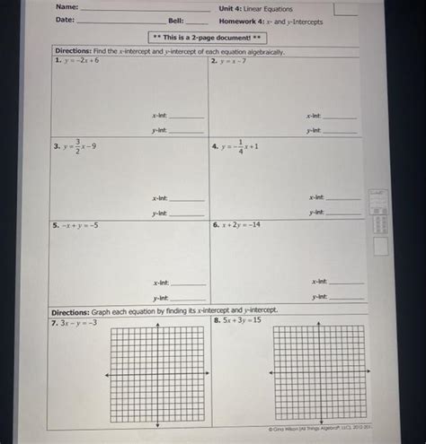 Solved Name Date Unit 4 Linear Equations Homework 4 R Chegg