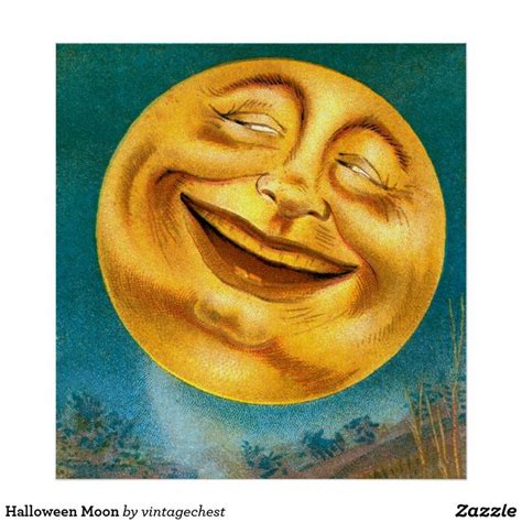 Halloween Moon Poster | Zazzle | Moon stars art, Halloween moon, Moon ...