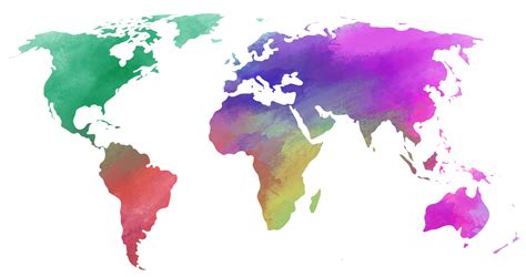 Colorful Watercolor World Map On Transparent Background Png