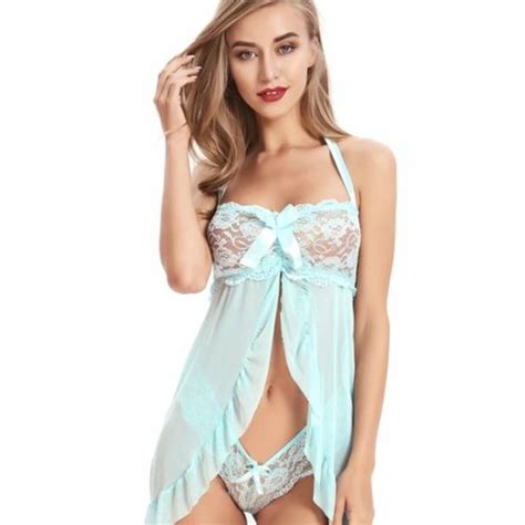 Intimates Sleepwear Baby Blue Piece Womens Lace Babydolls Sets Low Cut Chemise Lingerie