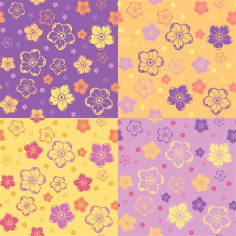 Four Seamless Flower Patterns Stock Vector Illustration Of Plant