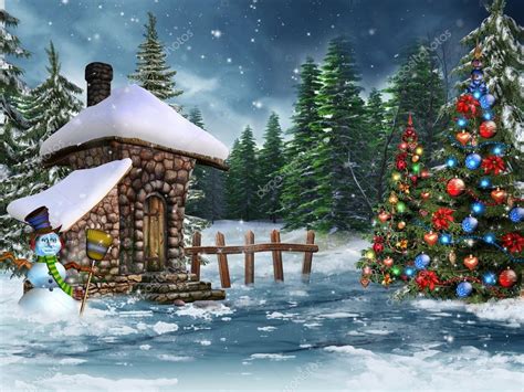 Christmas cottage with a snowman Stock Photo by ©FairytaleDesign 15217509