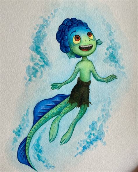 Disneys Luca Sea Monster Luca Watercolor Painting Print Etsy