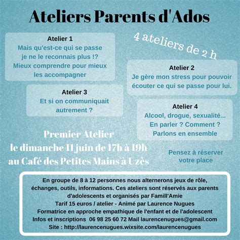 Atelier Parents D Ados Juin Famill Amie Ateliers Faber