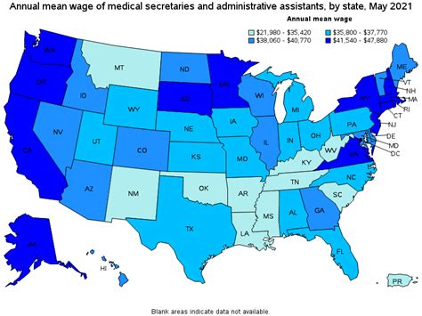 Map Of Annual Mean Wages Of Medical Secretaries And Administrative