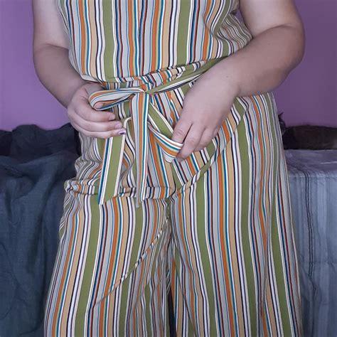 💛💚🧡🤎 70s Style Striped Jump Suit🤎🧡💚💛 By The Brand Depop