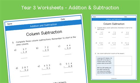 Year Column Subtraction Worksheets Ks Subtraction Primary Maths