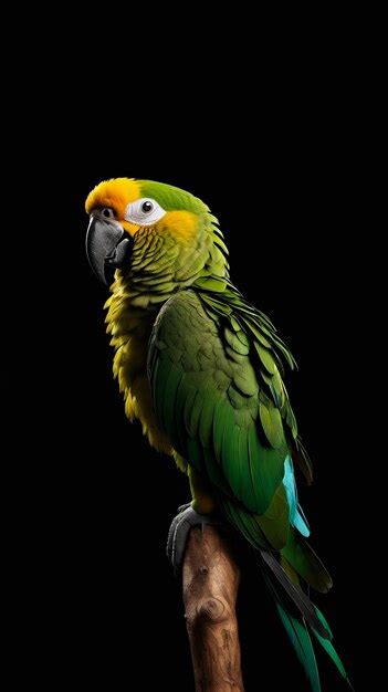 Premium Photo Green And Yellow Parrot Sitting On Perch