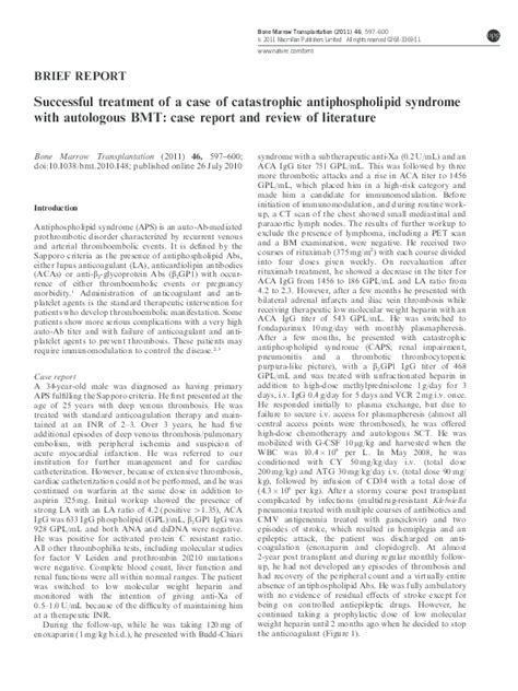 Pdf Successful Treatment Of A Case Of Catastrophic Antiphospholipid