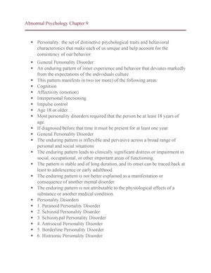 Abnormal Psychology Chapter Lecture Notes Abnormal Psychology