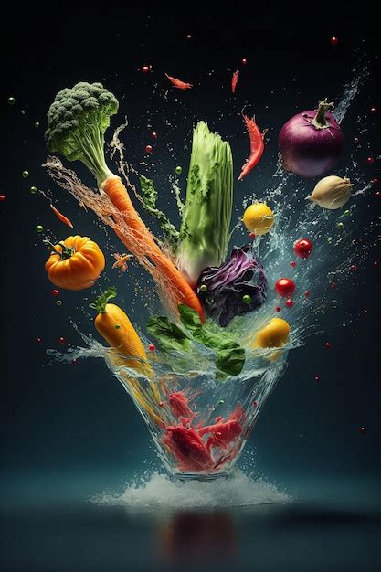 Verduras Frescas Y Coloridas Con Salpicaduras De Agua Sobre Fondo