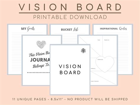 Vision Board Template Dream Journal Law Of Attraction Planner Manifestation Abundance Ideas