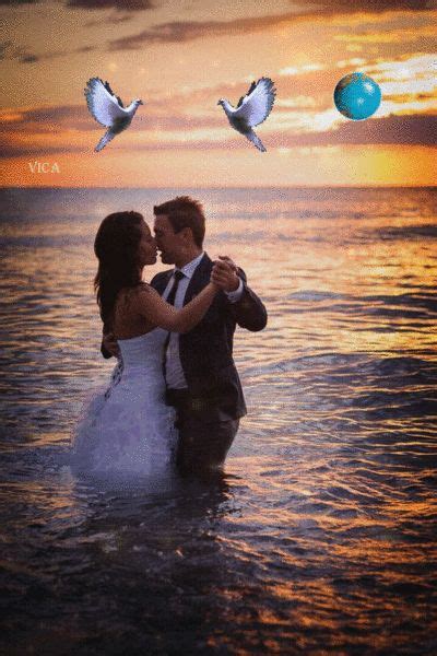 Romantic Sunset Wedding Photo With Doves