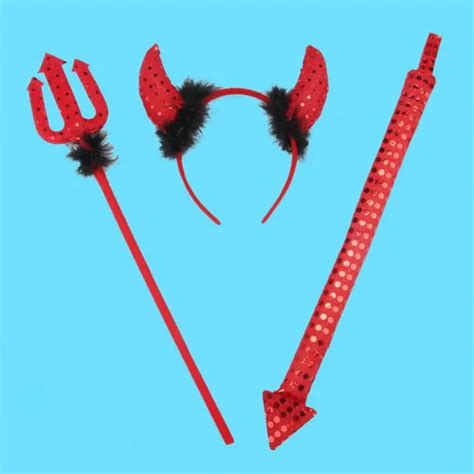 New Women Girls Devil Headband Demon Horn Hair Band Bow Tie Tail