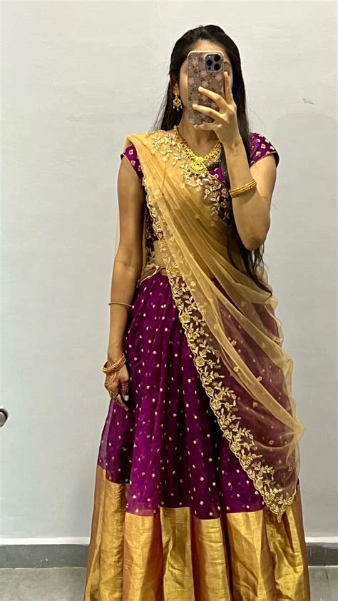 Langa Voni Half Saree Half Saree Lehenga Lehenga Designs Simple Simple Lehenga Ikkat Pattu