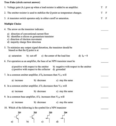 Solved True False Circle Correct Answer 1 Voltage Gain Chegg