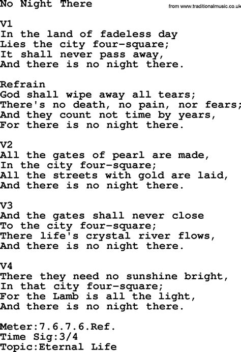 Adventist Hymn No Night There Christian Song Lyrics With Pdf