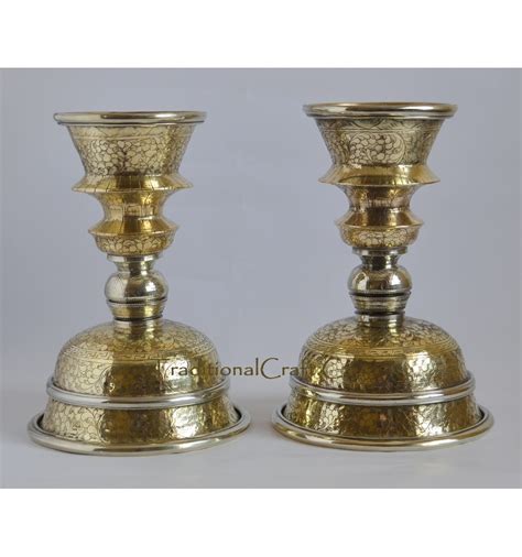 12 Tibetan Buddhism Brass Butter Lamps Set With Fine Hand Carvings