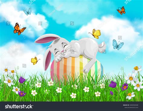 Easter Bunny Sleeping On Egg Vector Stock Vector Royalty Free