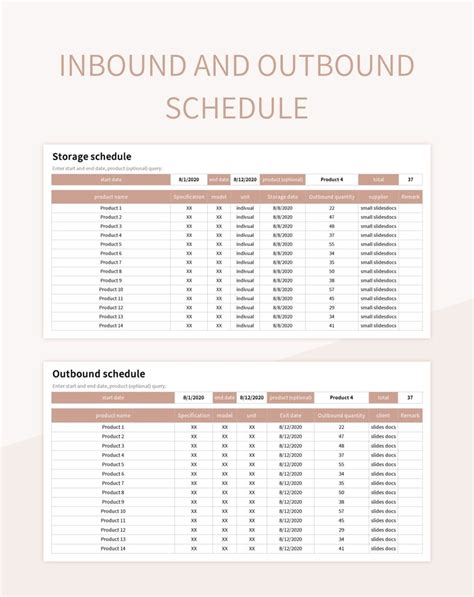 Inbound And Outbound Schedule Excel Template And Google Sheets File For