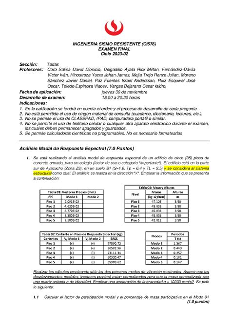 2023 02 EB1 V2 Examen Final INGENIERIA SISMO RESISTENTE CI 576