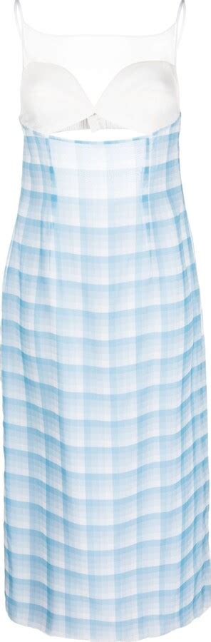 Juneyen Blue Checked Cut Out Midi Dress ShopStyle