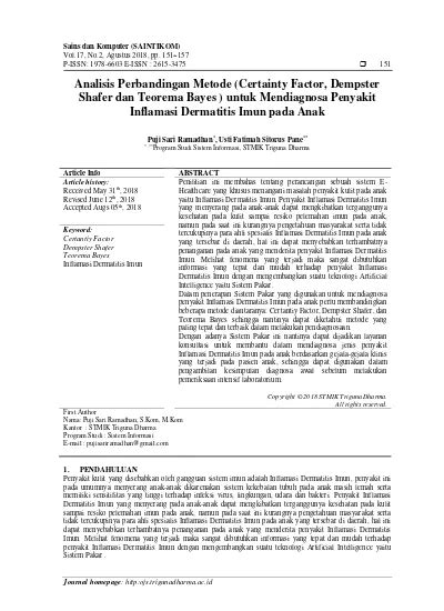 Analisis Perbandingan Metode Certainty Factor Dempster Shafer Dan