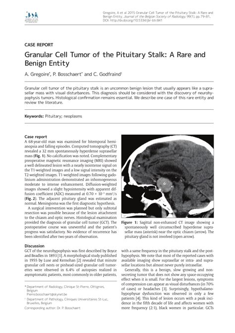 Pdf Granular Cell Tumor Of The Pituitary Stalk A Rare And Benign Entity