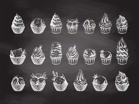 Premium Vector Hand Drawn Sketch Of Ice Cream Balls In Ceramic Cups