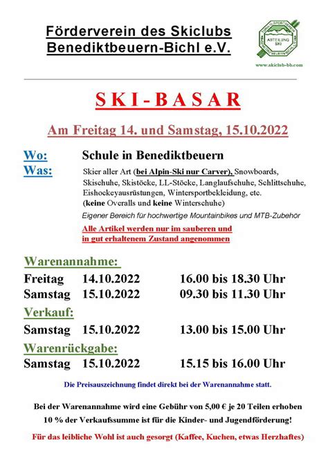 Info Basar Skiclub Benediktbeuern Bichl