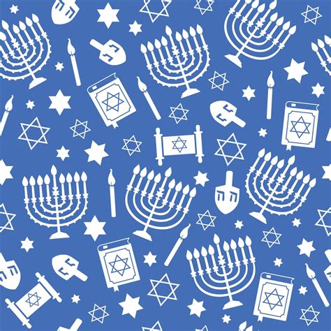 Hanukkah Seamless Pattern With Menorah Dreidel Candles Star Of David Jewish Holiday Blue