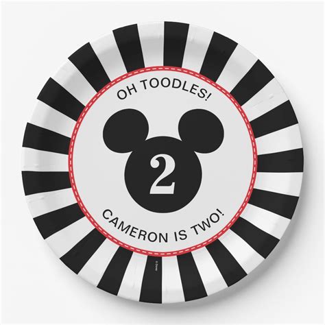 Mickey Mouse | Icon Black & White Stripe Birthday Paper Plates | Zazzle