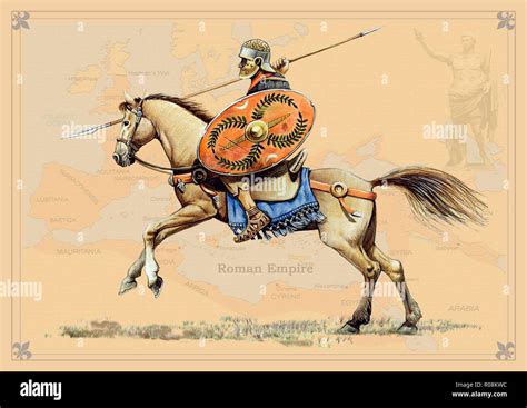 Roman cavalryman (Auxilia). Mounted knight Illustration Stock Photo - Alamy